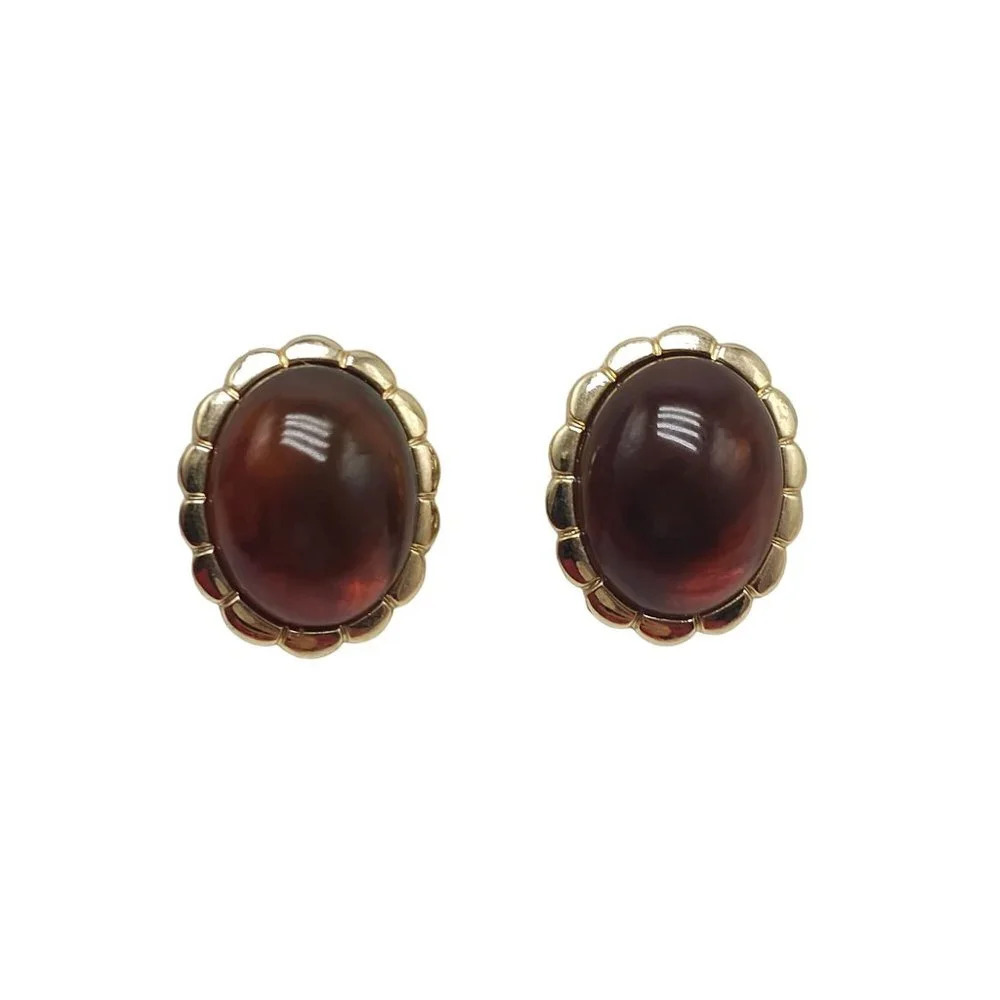 Avon Brown Amber Oval Clip on Earrings Gold Tone Vintage
